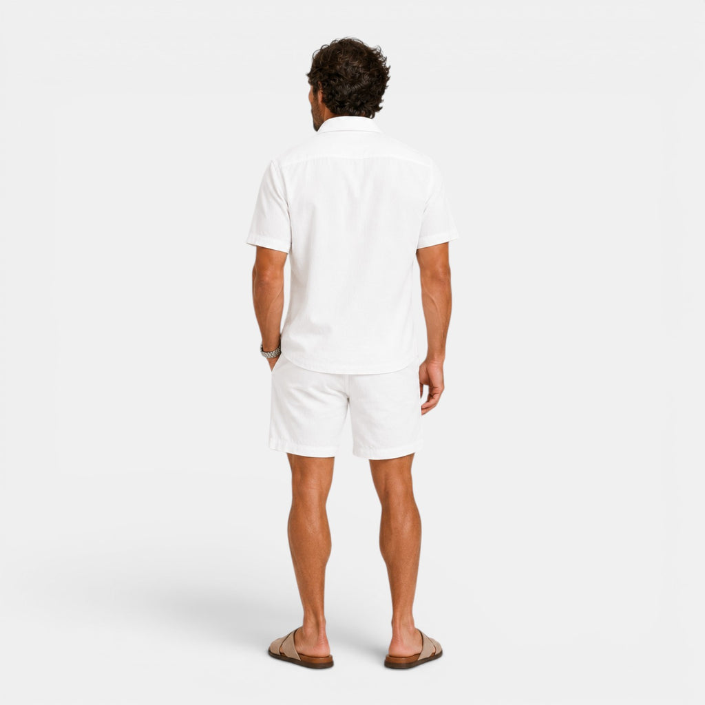 Monvaline | Men's Linen Blend Shirt and Shorts Set Breathable Summer Wear