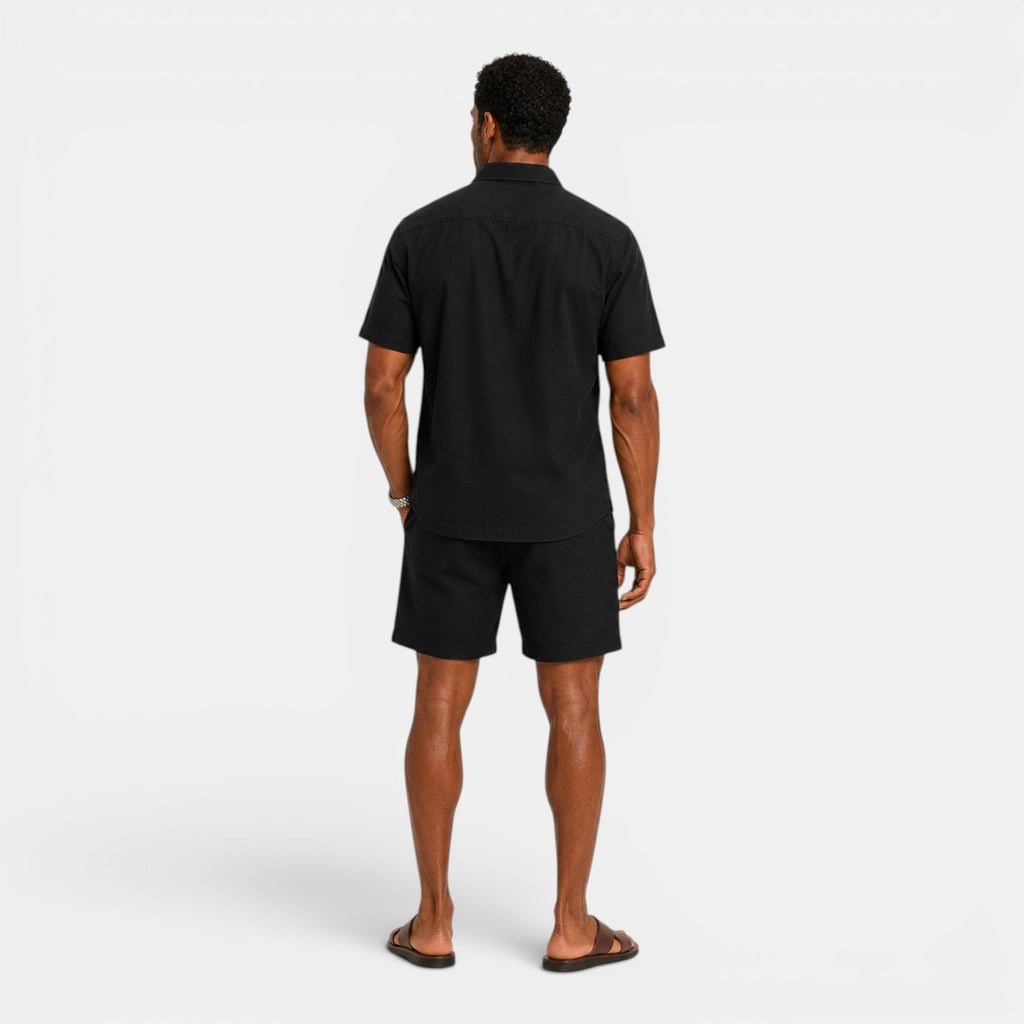 Monvaline | Men's Linen Blend Shirt and Shorts Set Breathable Summer Wear
