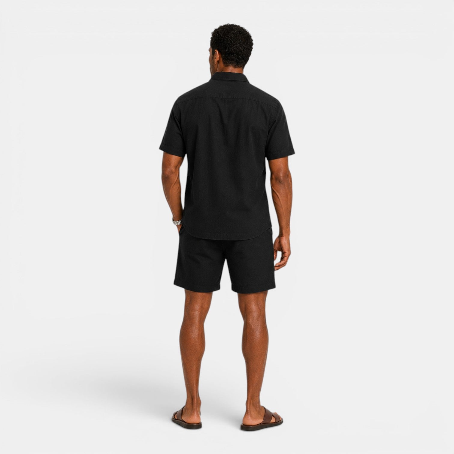Monvaline | Men's Linen Blend Shirt and Shorts Set Breathable Summer Wear