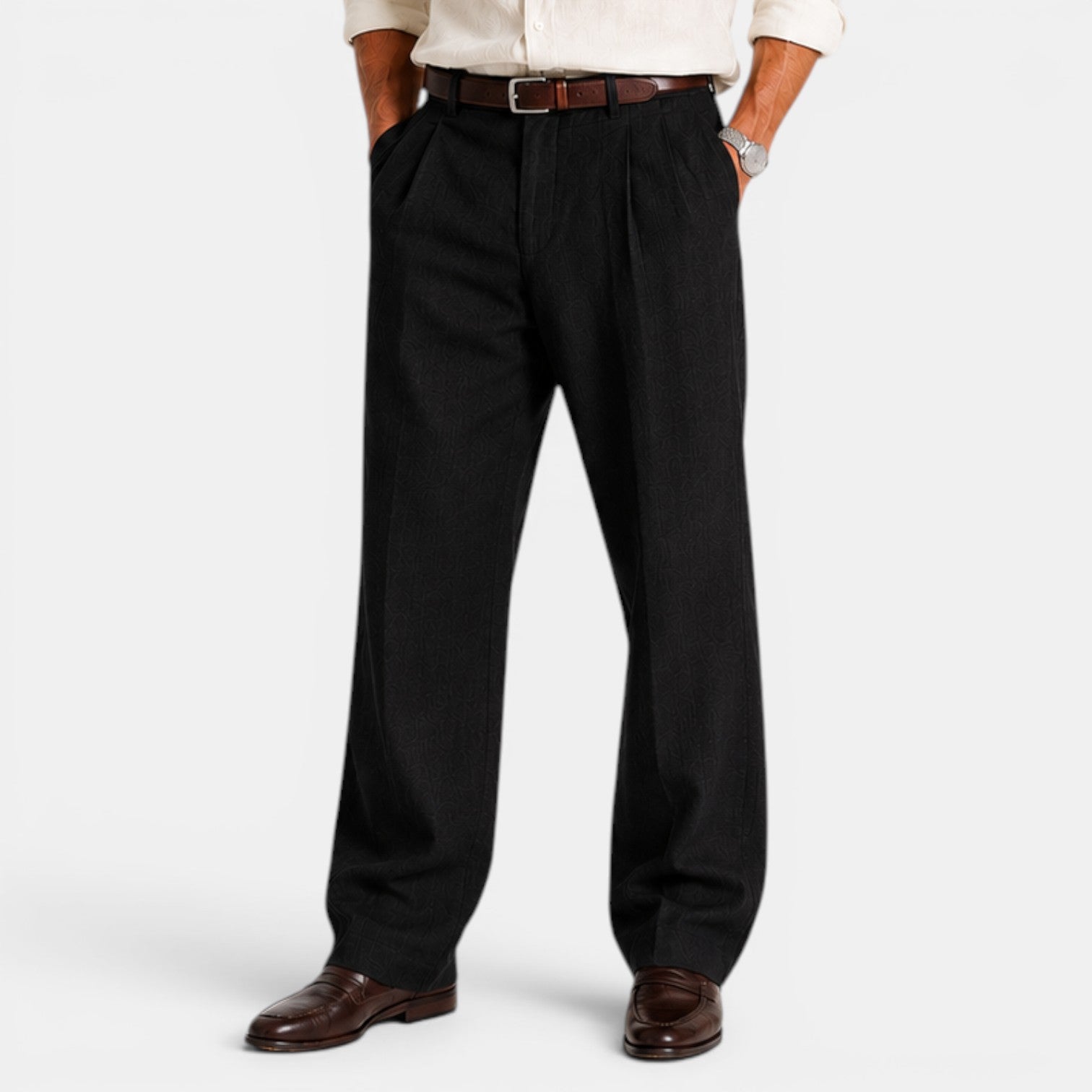 Monvaline | Men's Linen Smart Casual Trousers Straight Leg Loose Fit
