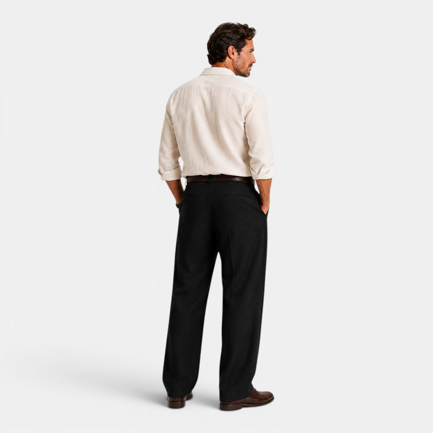 Monvaline | Men's Linen Smart Casual Trousers Straight Leg Loose Fit