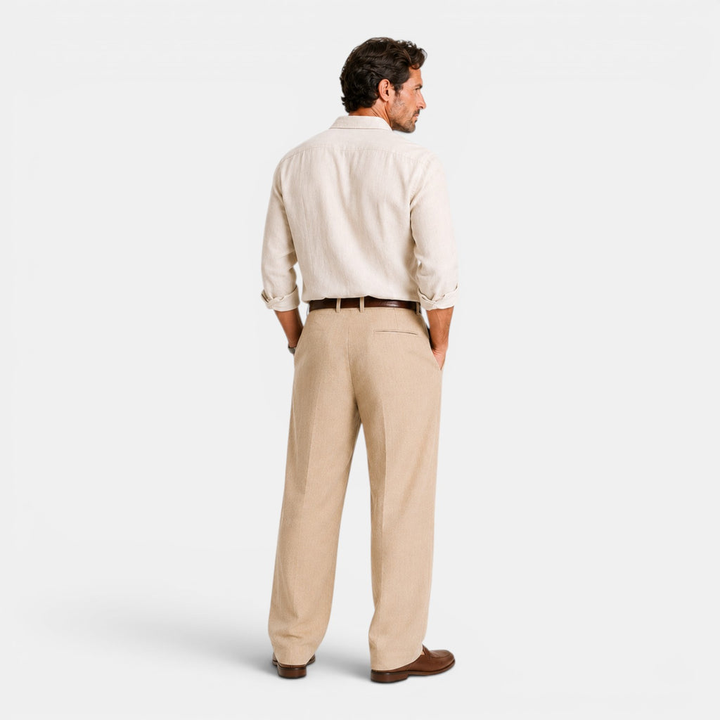 Monvaline | Men's Linen Smart Casual Trousers Straight Leg Loose Fit