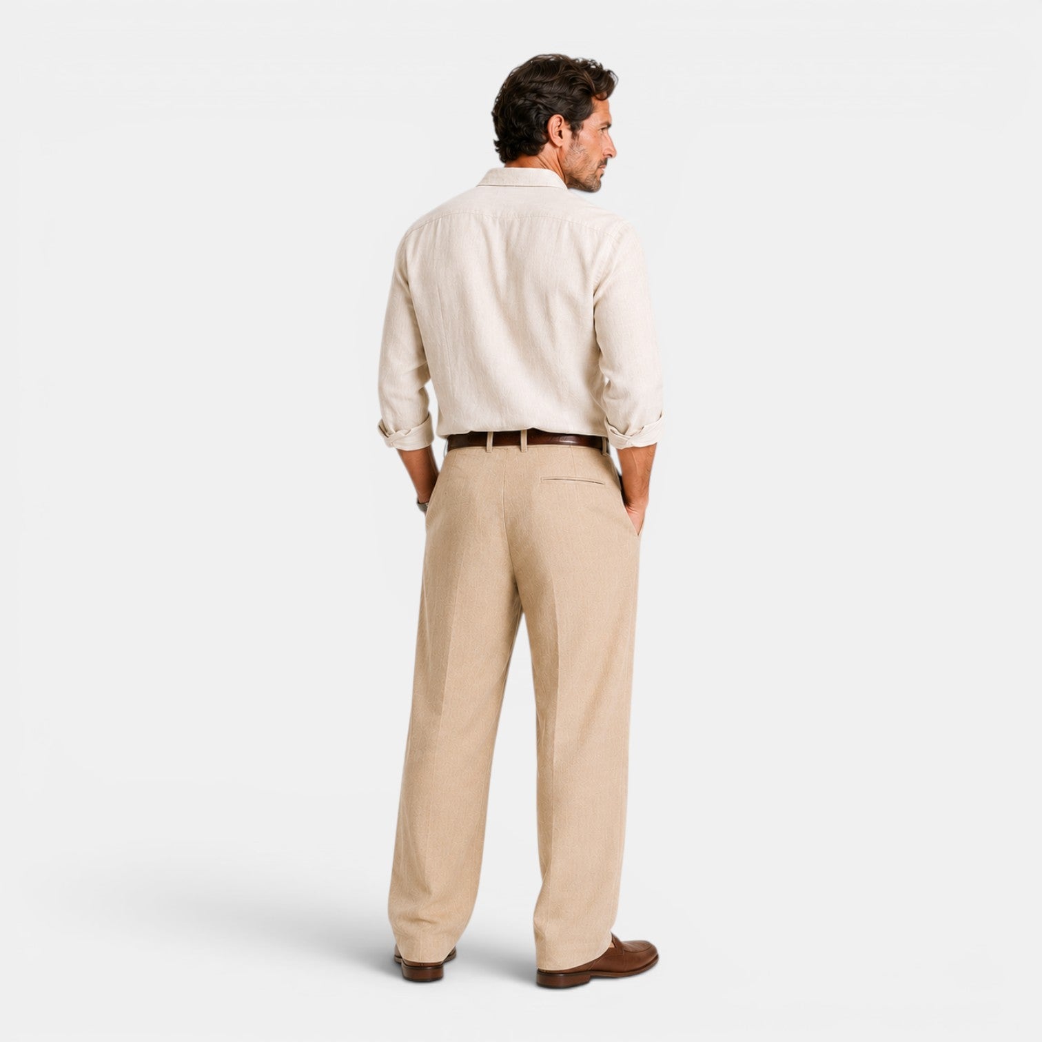 Monvaline | Men's Linen Smart Casual Trousers Straight Leg Loose Fit