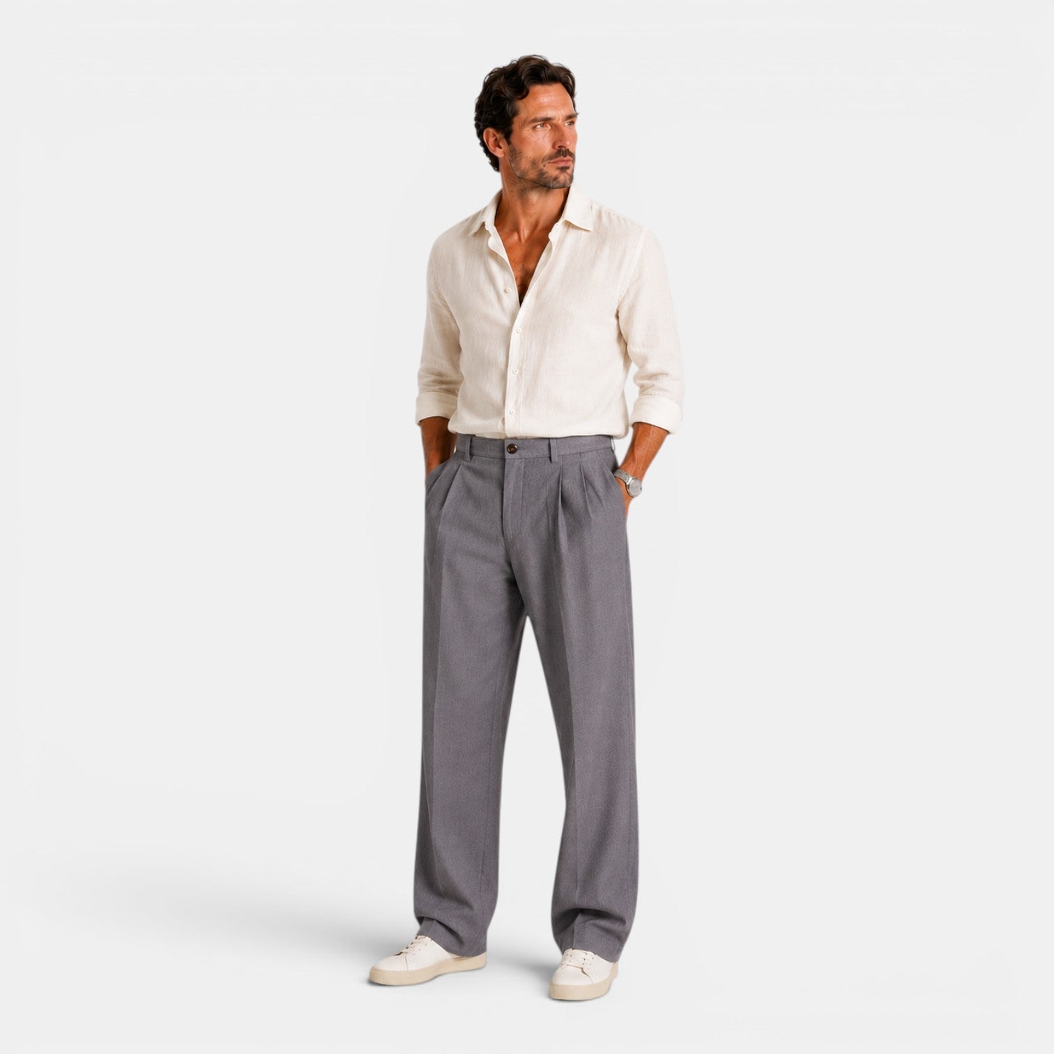 Monvaline | Men's Linen Smart Casual Trousers Straight Leg Loose Fit