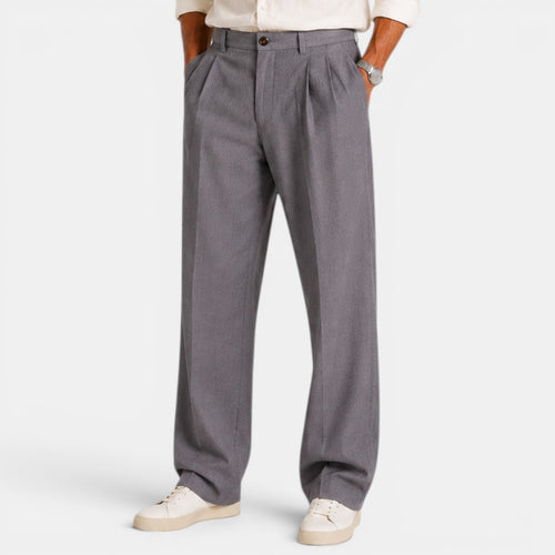 Monvaline | Men's Linen Smart Casual Trousers Straight Leg Loose Fit