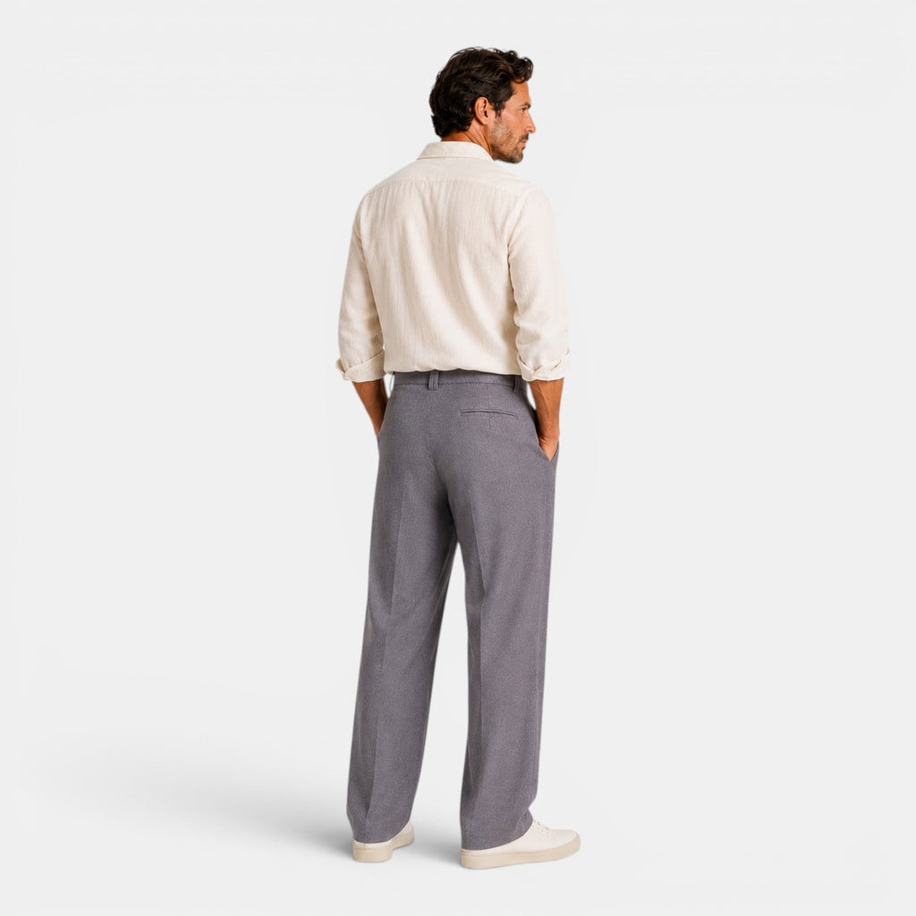 Monvaline | Men's Linen Smart Casual Trousers Straight Leg Loose Fit