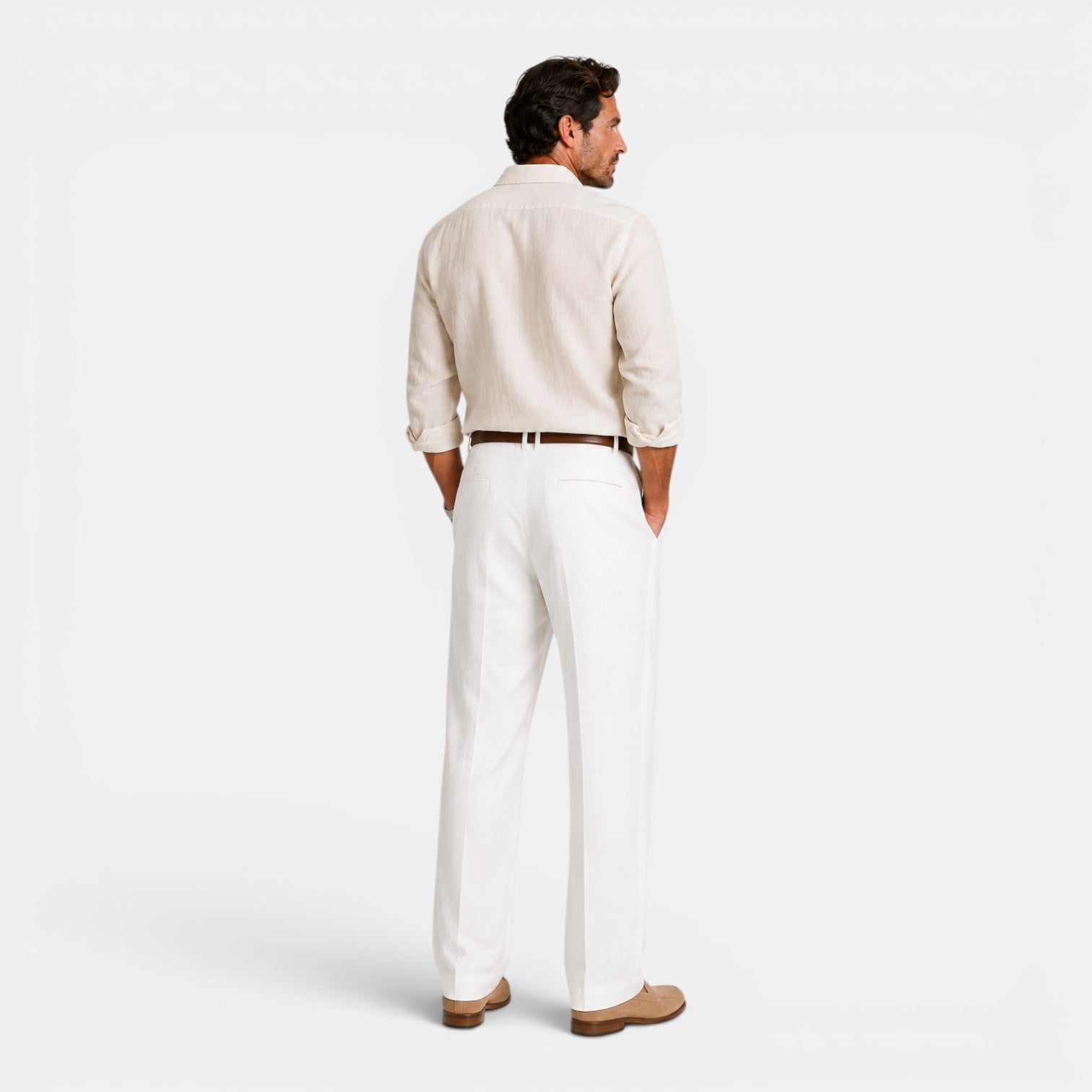 Monvaline | Men's Linen Smart Casual Trousers Straight Leg Loose Fit