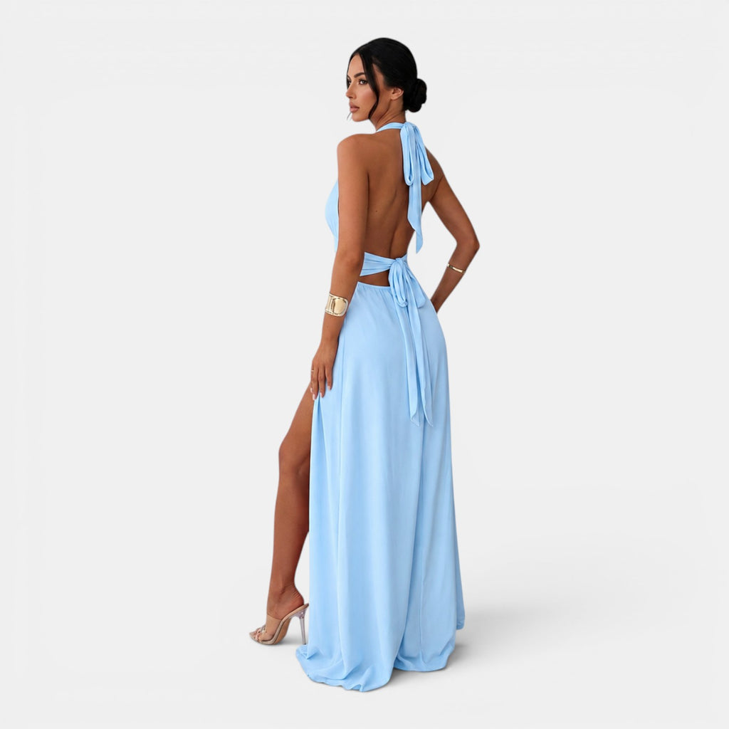 Monvaline | Women’s Halterneck Slit Maxi Dress
