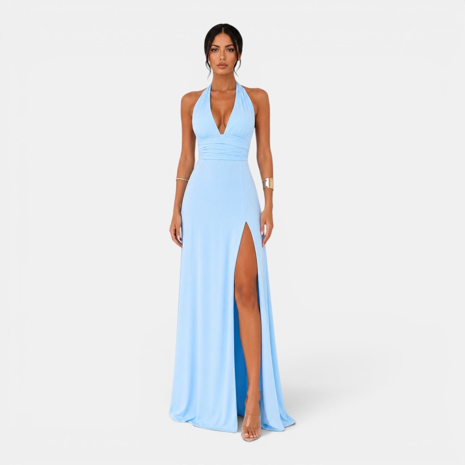 Monvaline | Women’s Halterneck Slit Maxi Dress