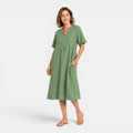Monvaline | Women's Cotton Linen Midi Dress for Summer Casual Wear