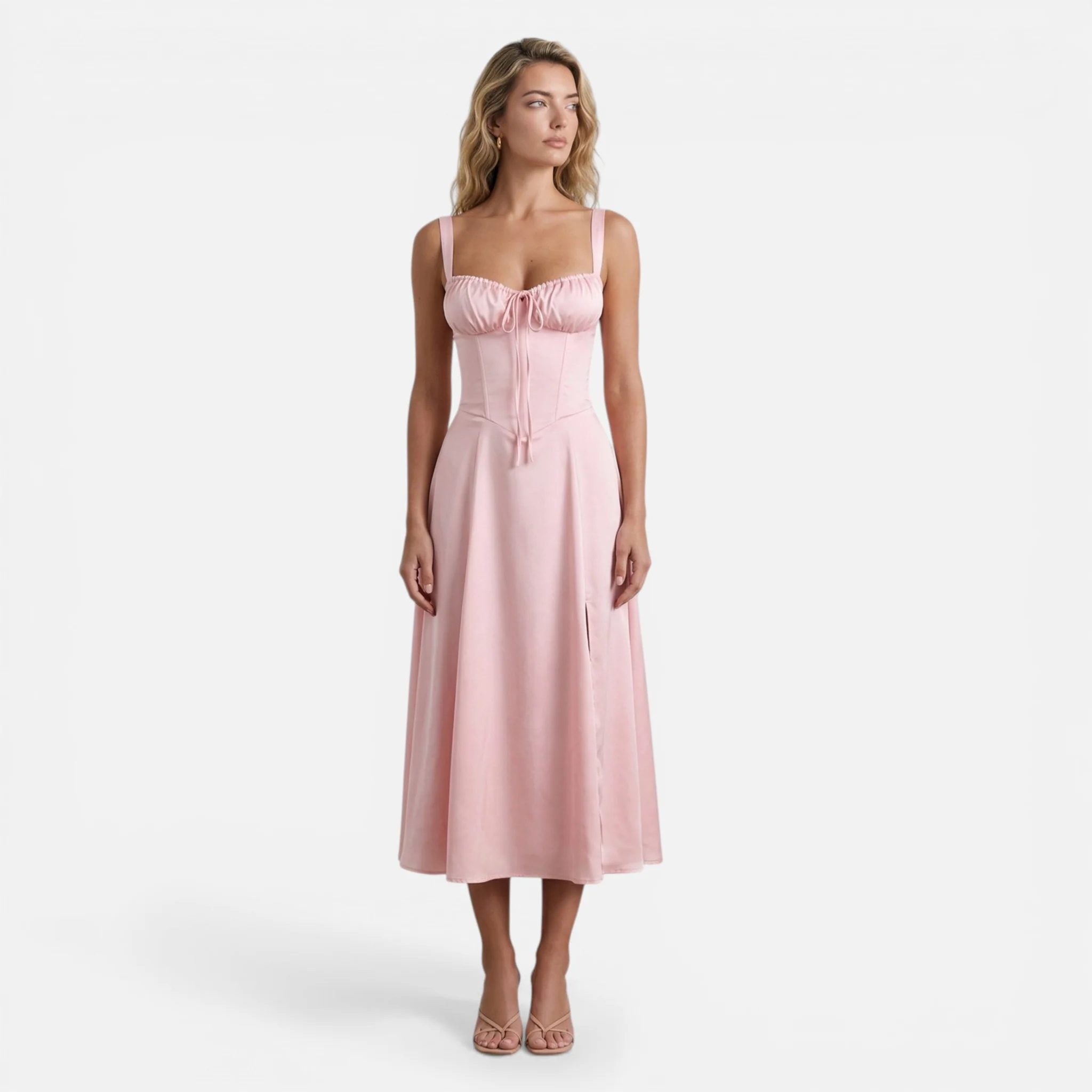 Monvaline | Women’s Summer Corset Midi Dress Slim Fit Floral Lightweight