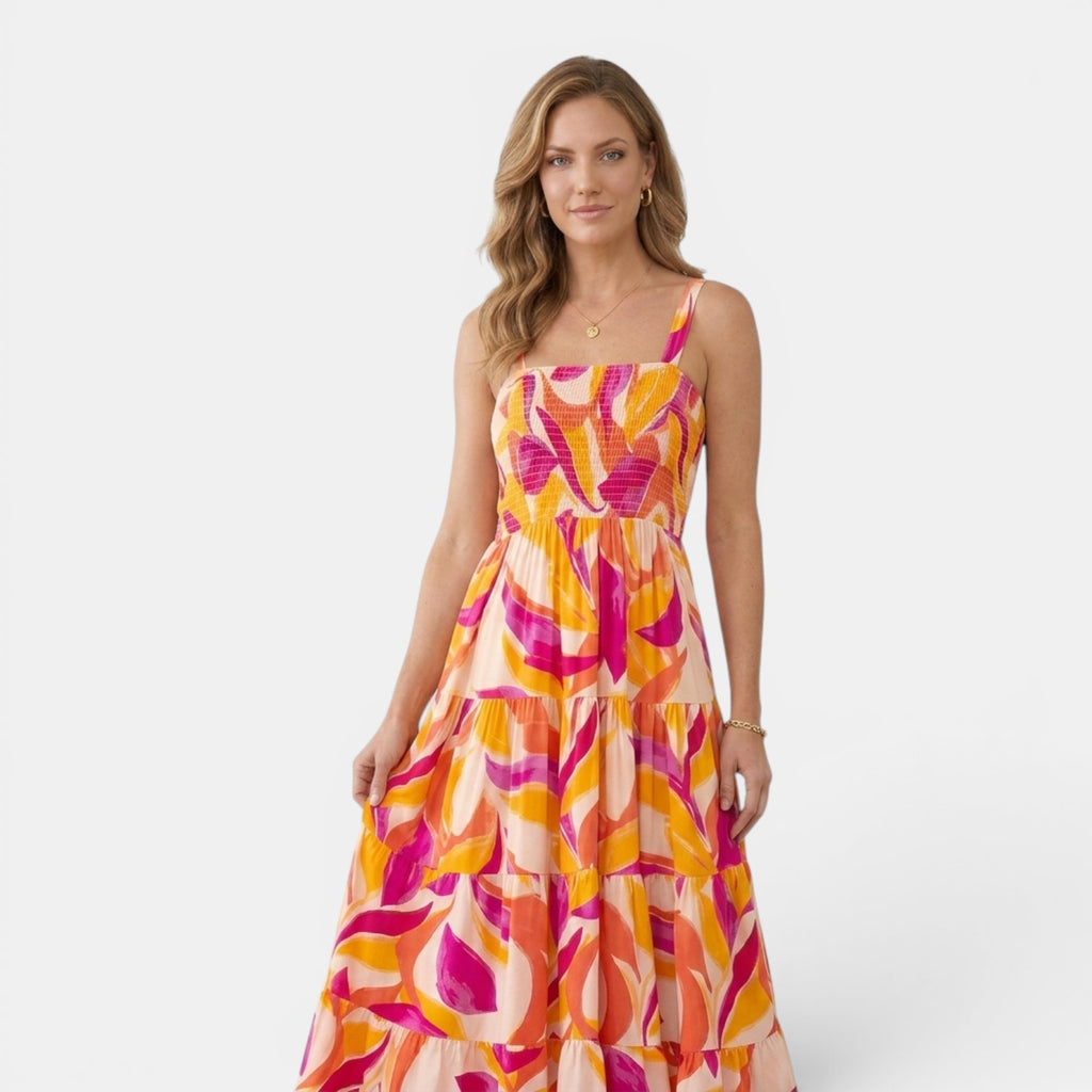 Monvaline | Women's Floral Midi Dress for Holidays & Summer Occasions