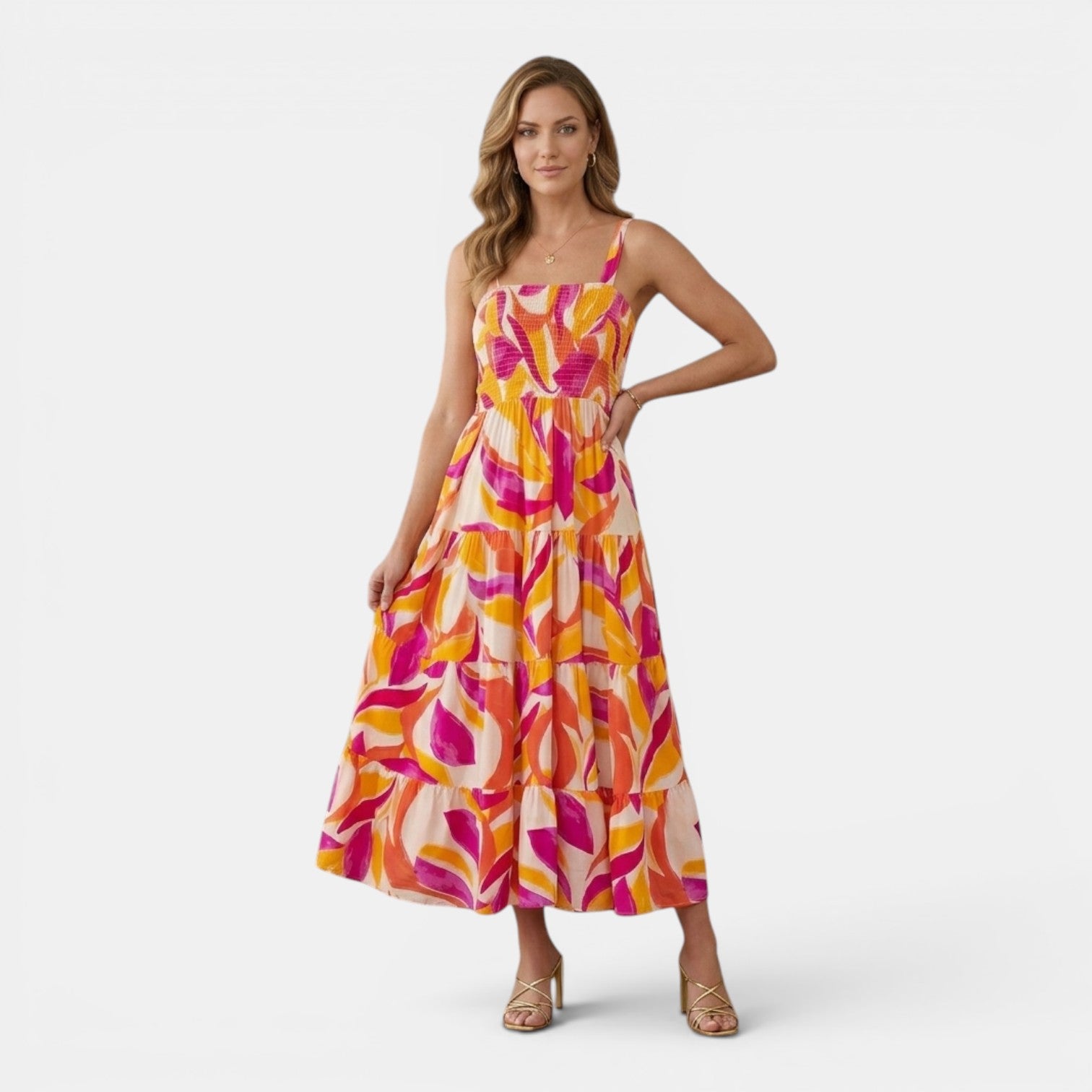 Monvaline | Women's Floral Midi Dress for Holidays & Summer Occasions