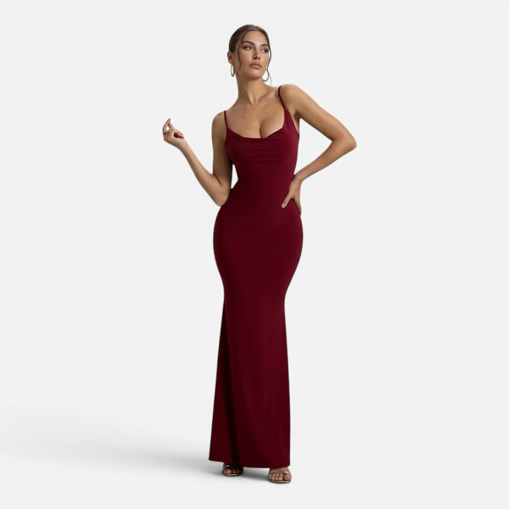 Monvaline | Women’s Lace-Trim Backless Maxi Dress
