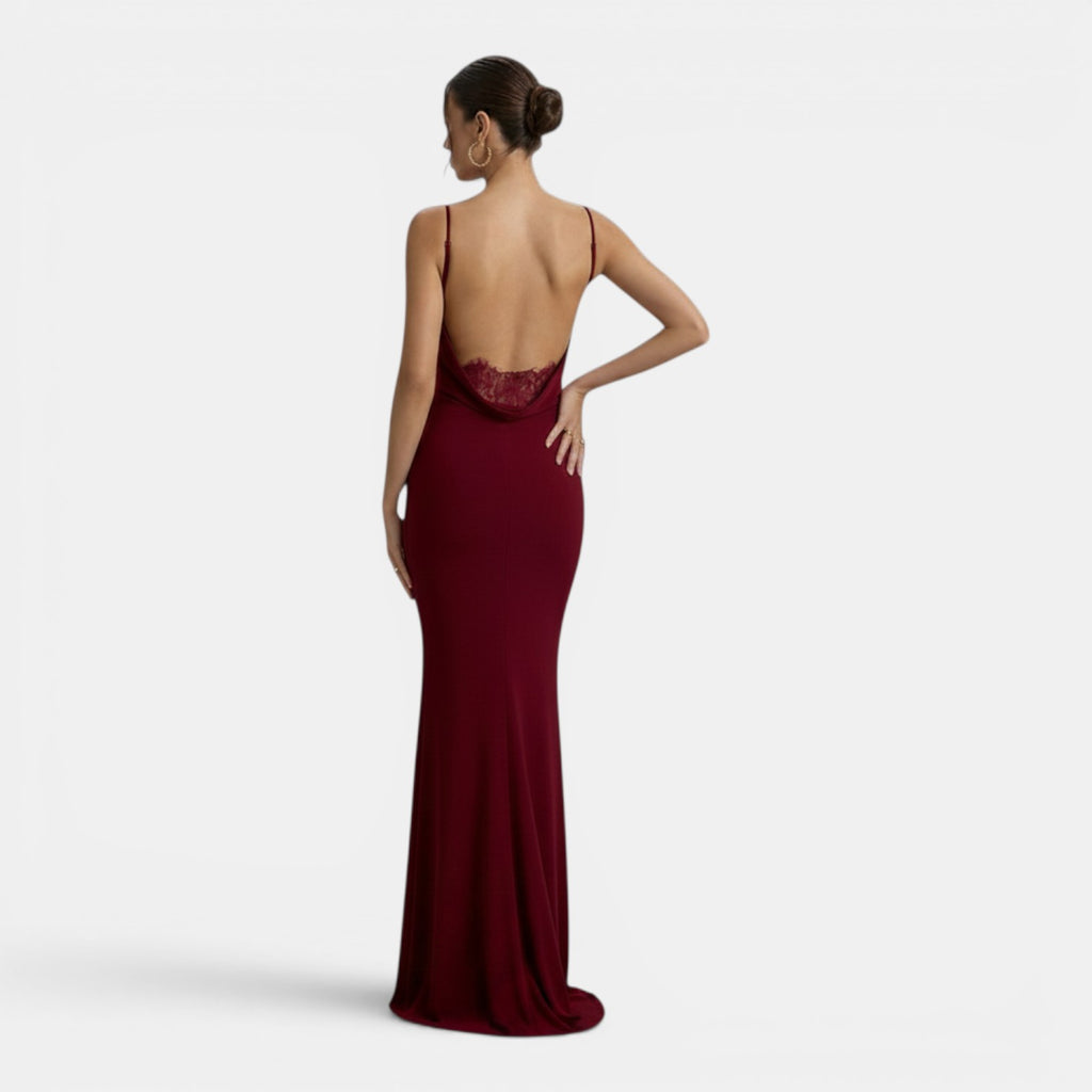 Monvaline | Women’s Lace-Trim Backless Maxi Dress