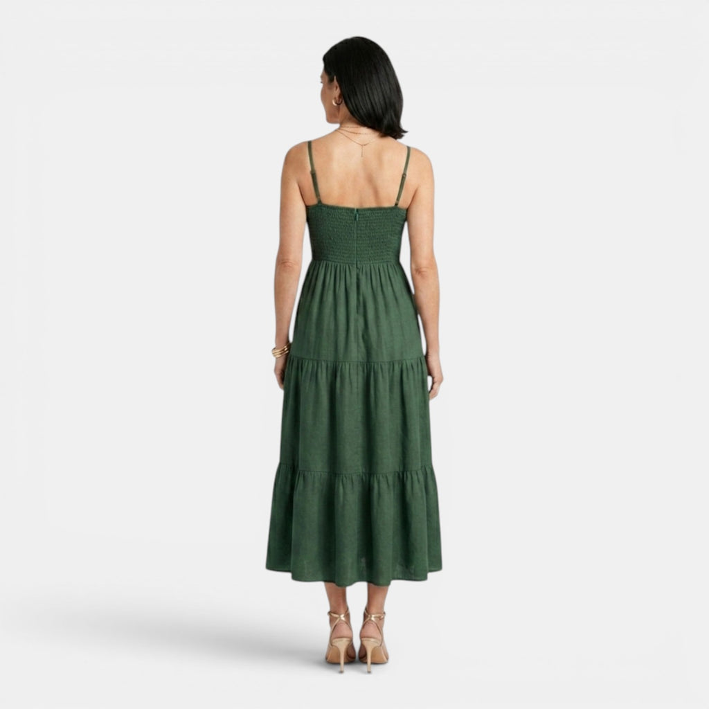 Monvaline | Women's Layered Chiffon Midi Dress Lightweight Summer Elegance