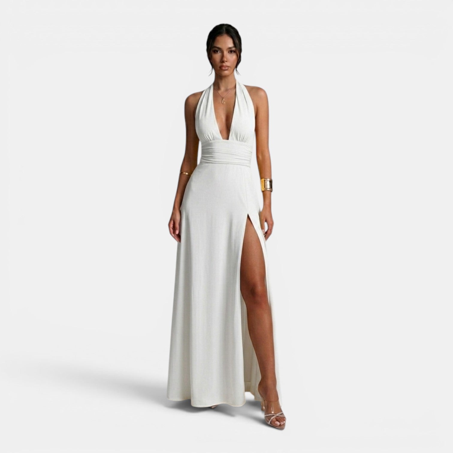 Monvaline | Women’s Halterneck Slit Maxi Dress