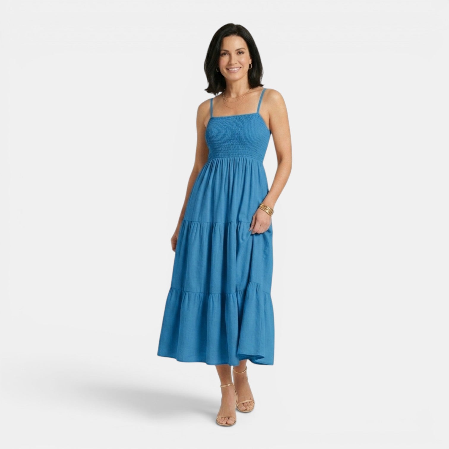 Monvaline | Women's Layered Chiffon Midi Dress Lightweight Summer Elegance