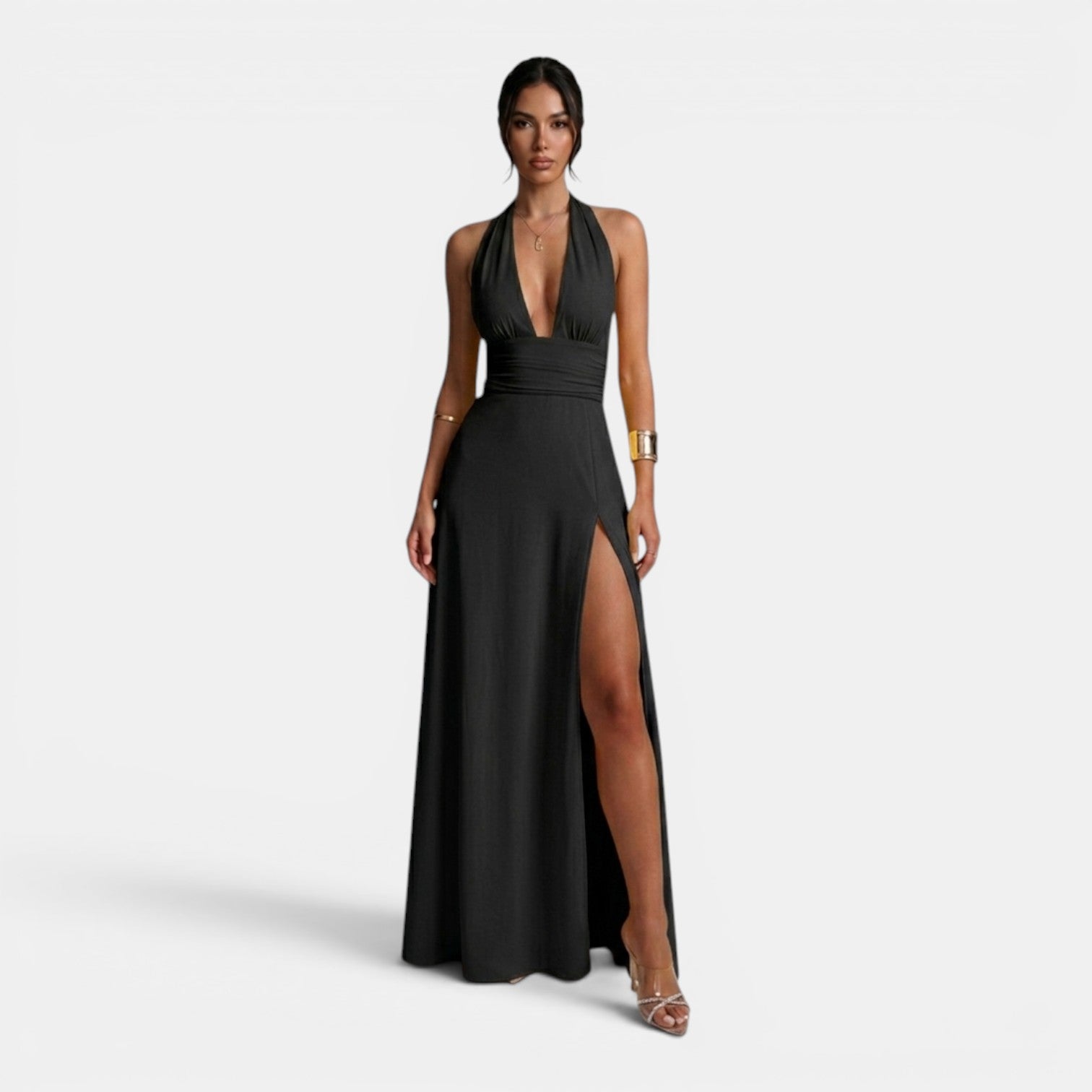Monvaline | Women’s Halterneck Slit Maxi Dress