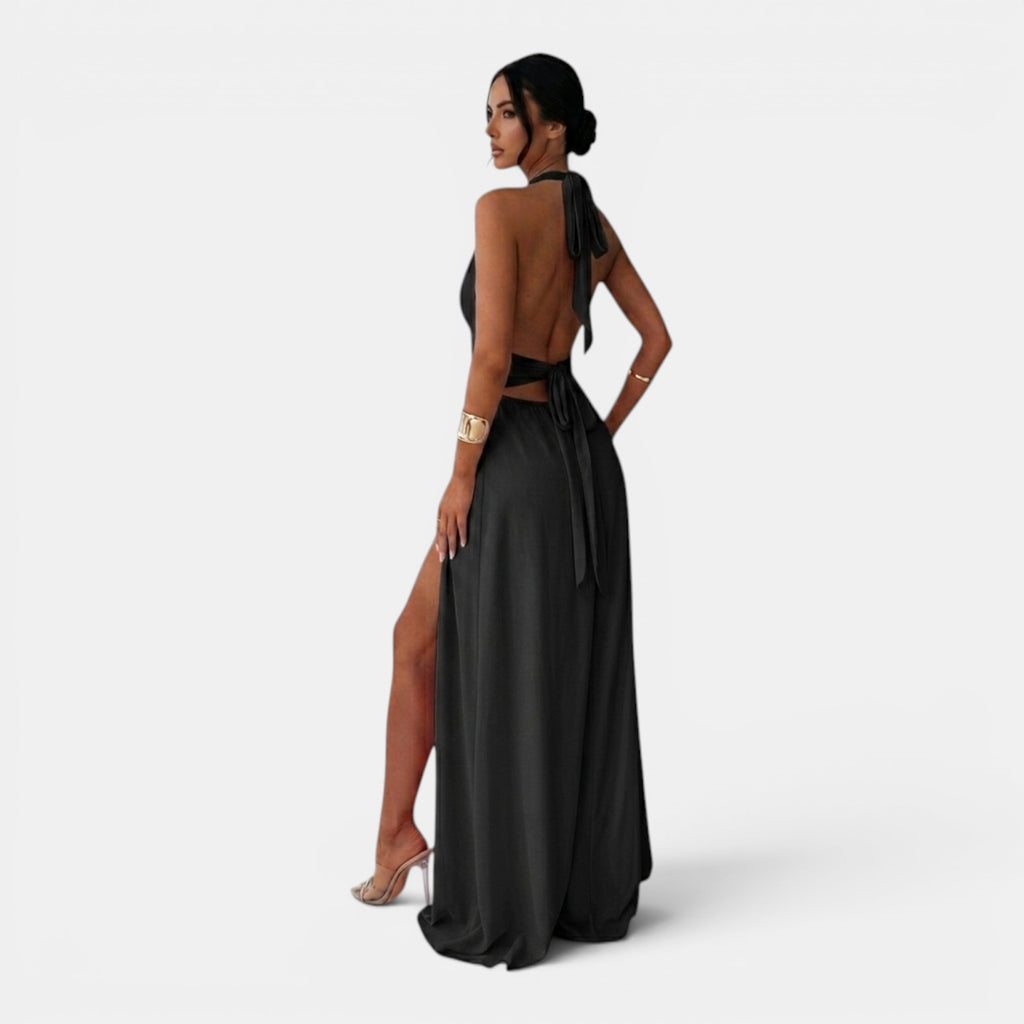 Monvaline | Women’s Halterneck Slit Maxi Dress