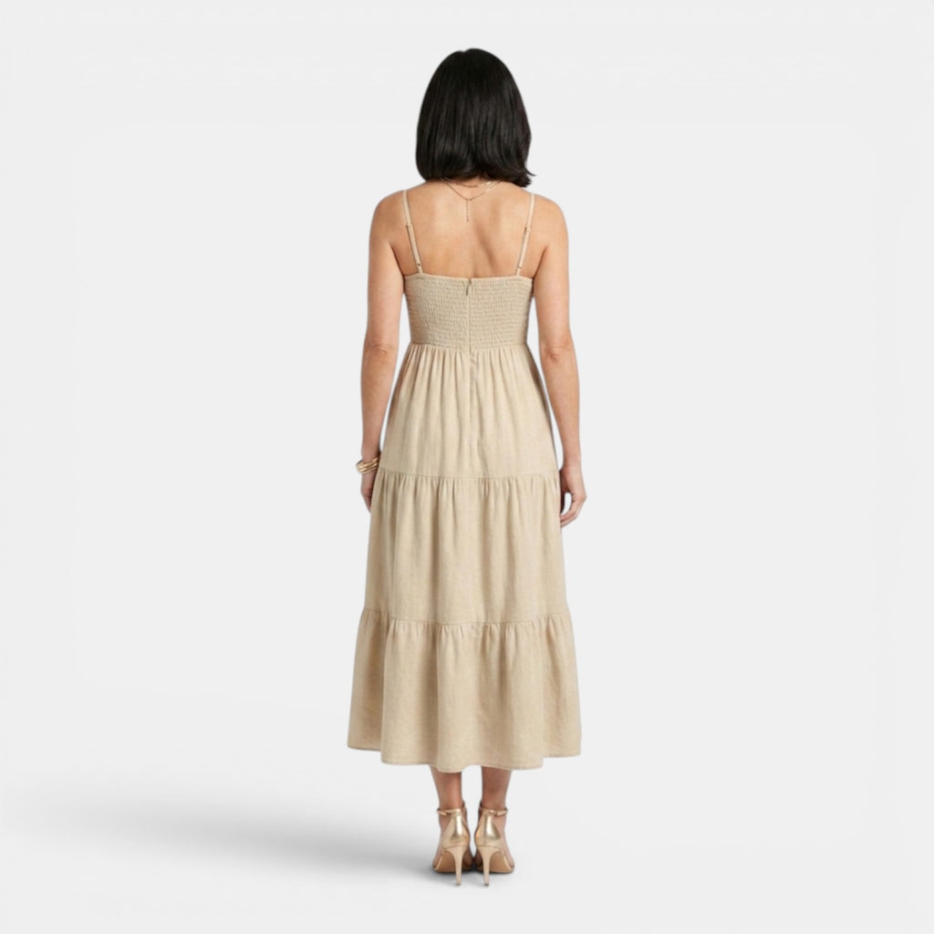 Monvaline | Women's Layered Chiffon Midi Dress Lightweight Summer Elegance