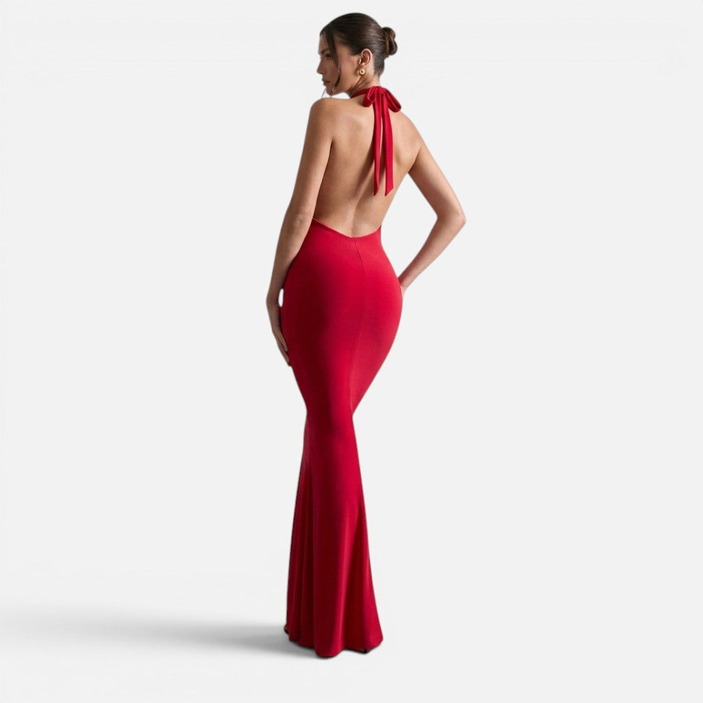 Monvaline | Women’s Backless Cowl Neck Maxi Dress