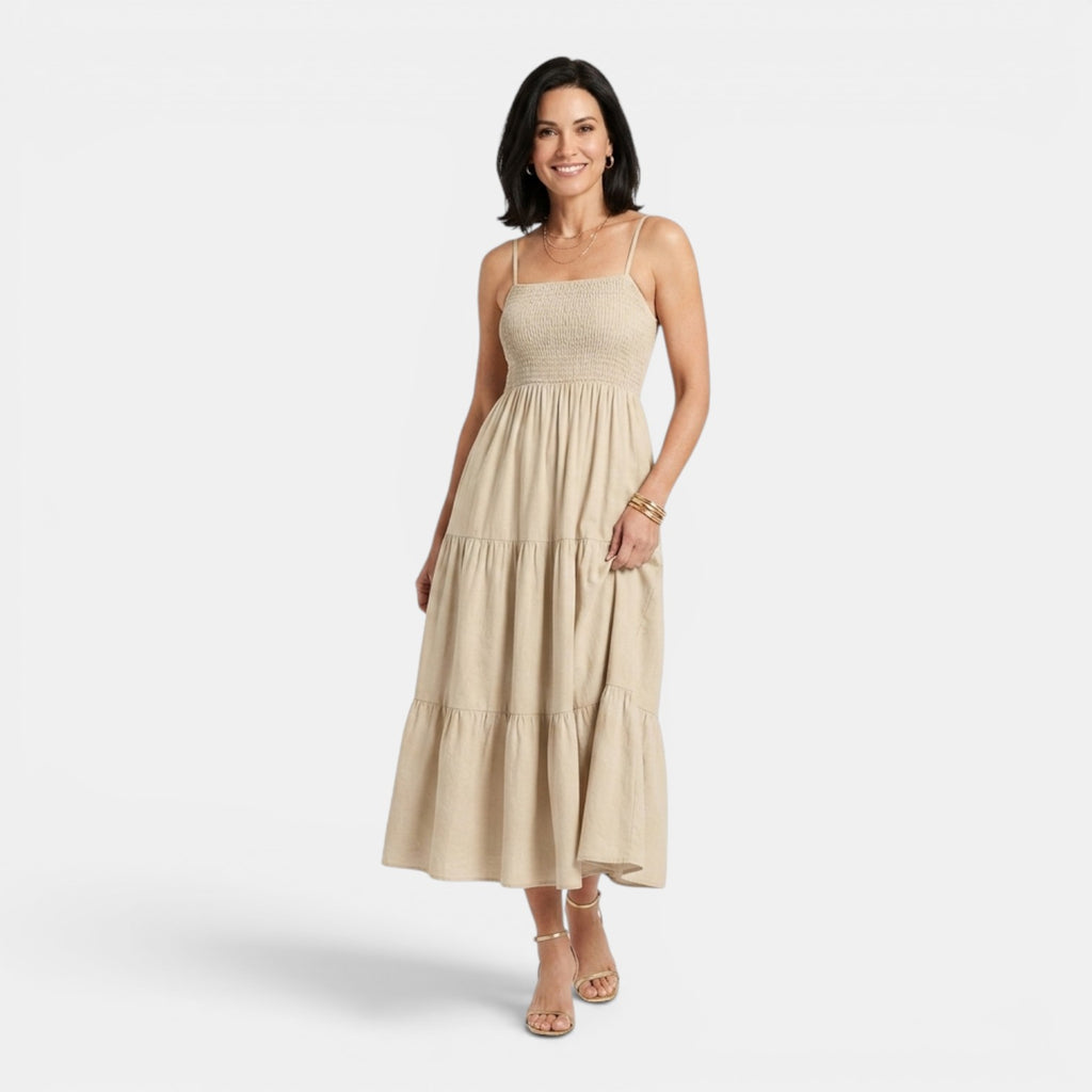 Monvaline | Women's Layered Chiffon Midi Dress Lightweight Summer Elegance