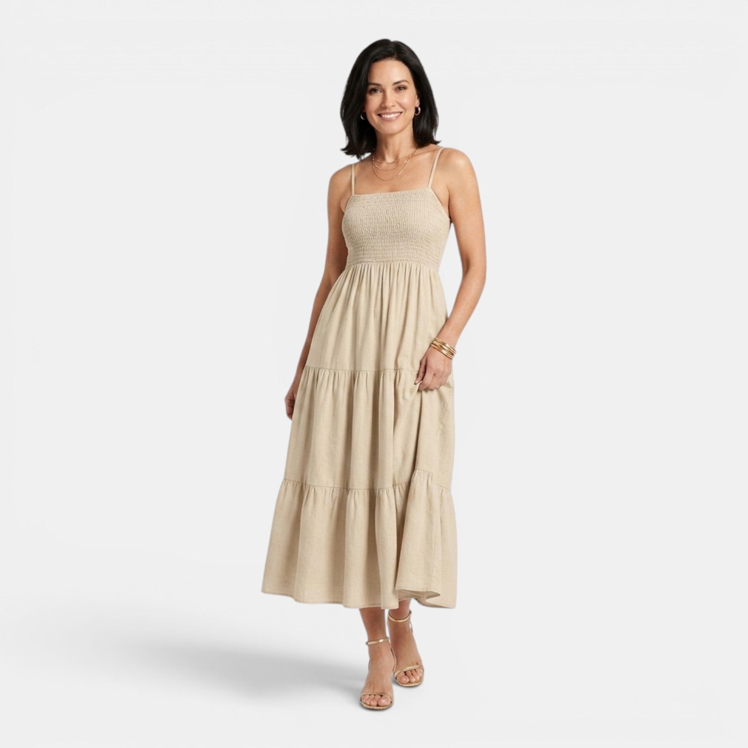 Monvaline | Women's Layered Chiffon Midi Dress Lightweight Summer Elegance