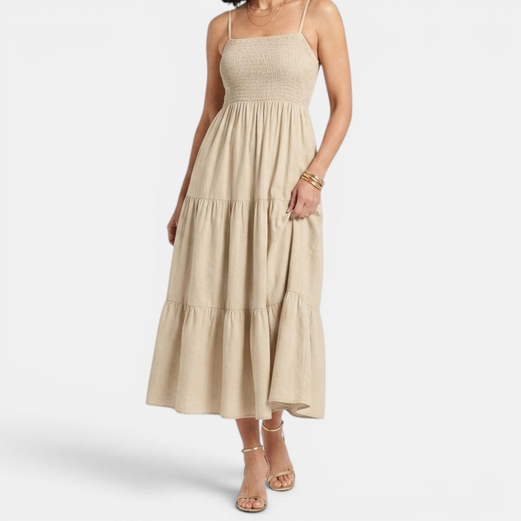Monvaline | Women's Layered Chiffon Midi Dress Lightweight Summer Elegance