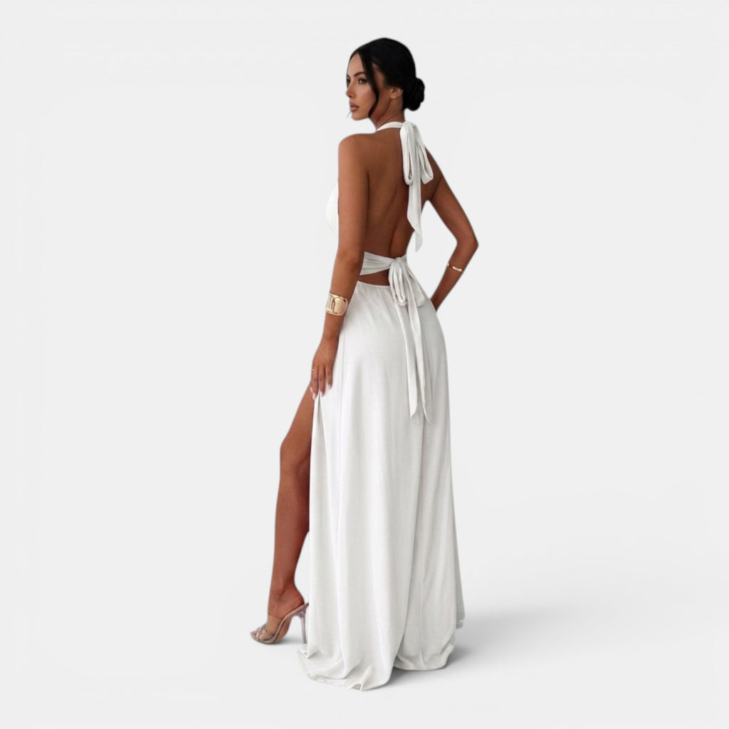 Monvaline | Women’s Halterneck Slit Maxi Dress