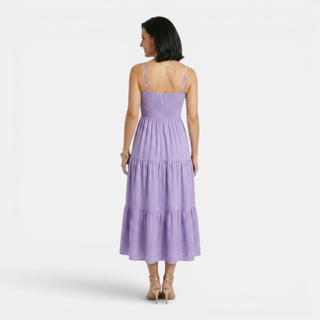 Monvaline | Women's Layered Chiffon Midi Dress Lightweight Summer Elegance