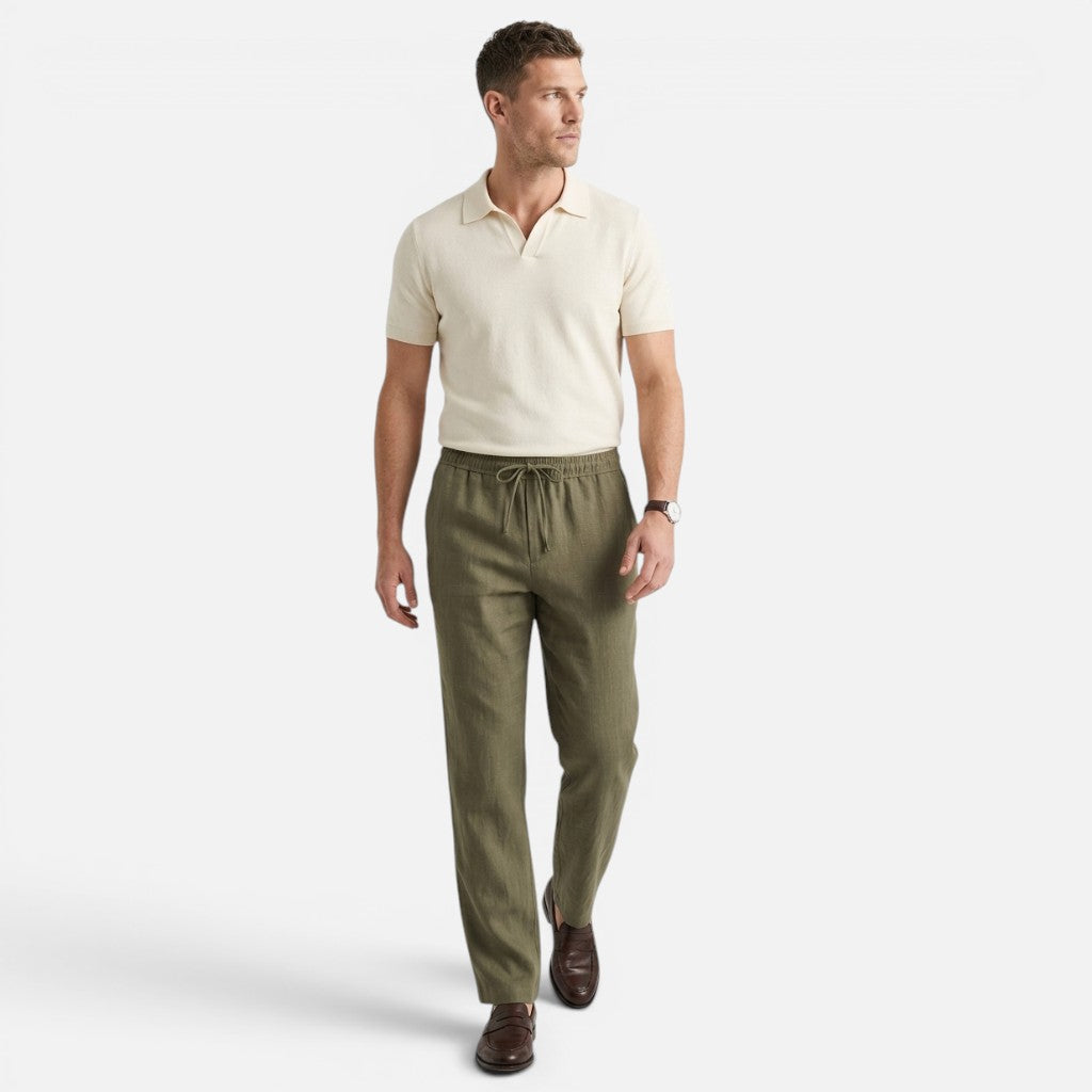 Monvaline | Men’s Riviera Green Linen Trousers