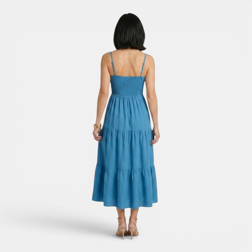 Monvaline | Women's Layered Chiffon Midi Dress Lightweight Summer Elegance