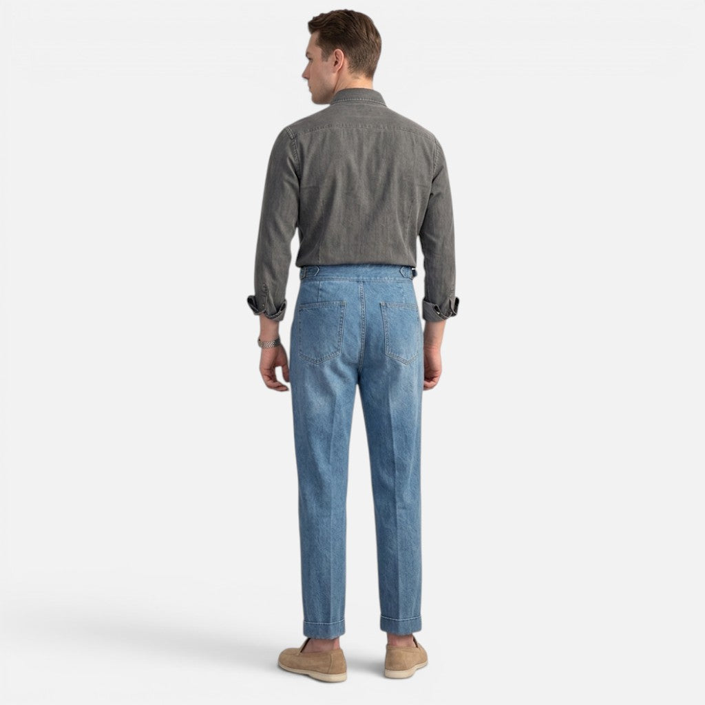 Monvaline | Men’s Vintage Pleated Denim Trousers