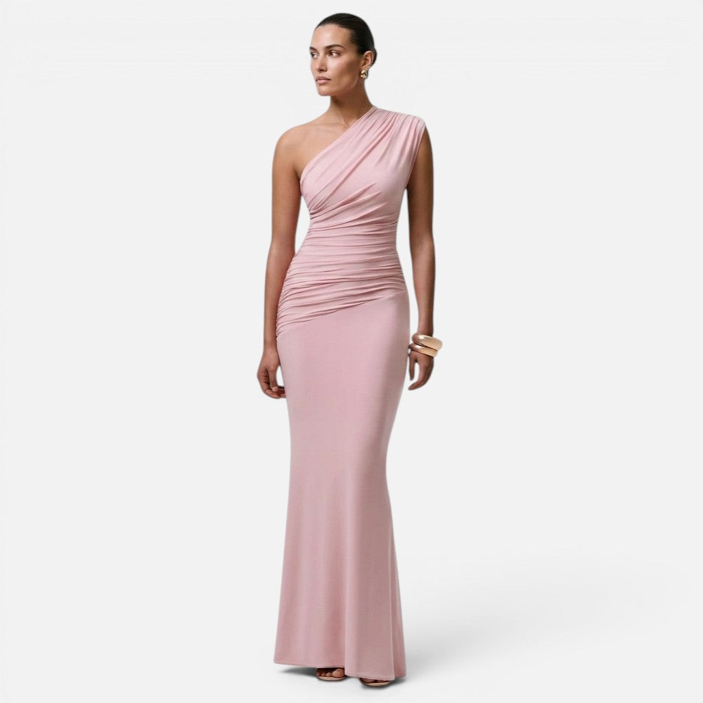 Monvaline | Women’s Draped Asymmetric Maxi Dress