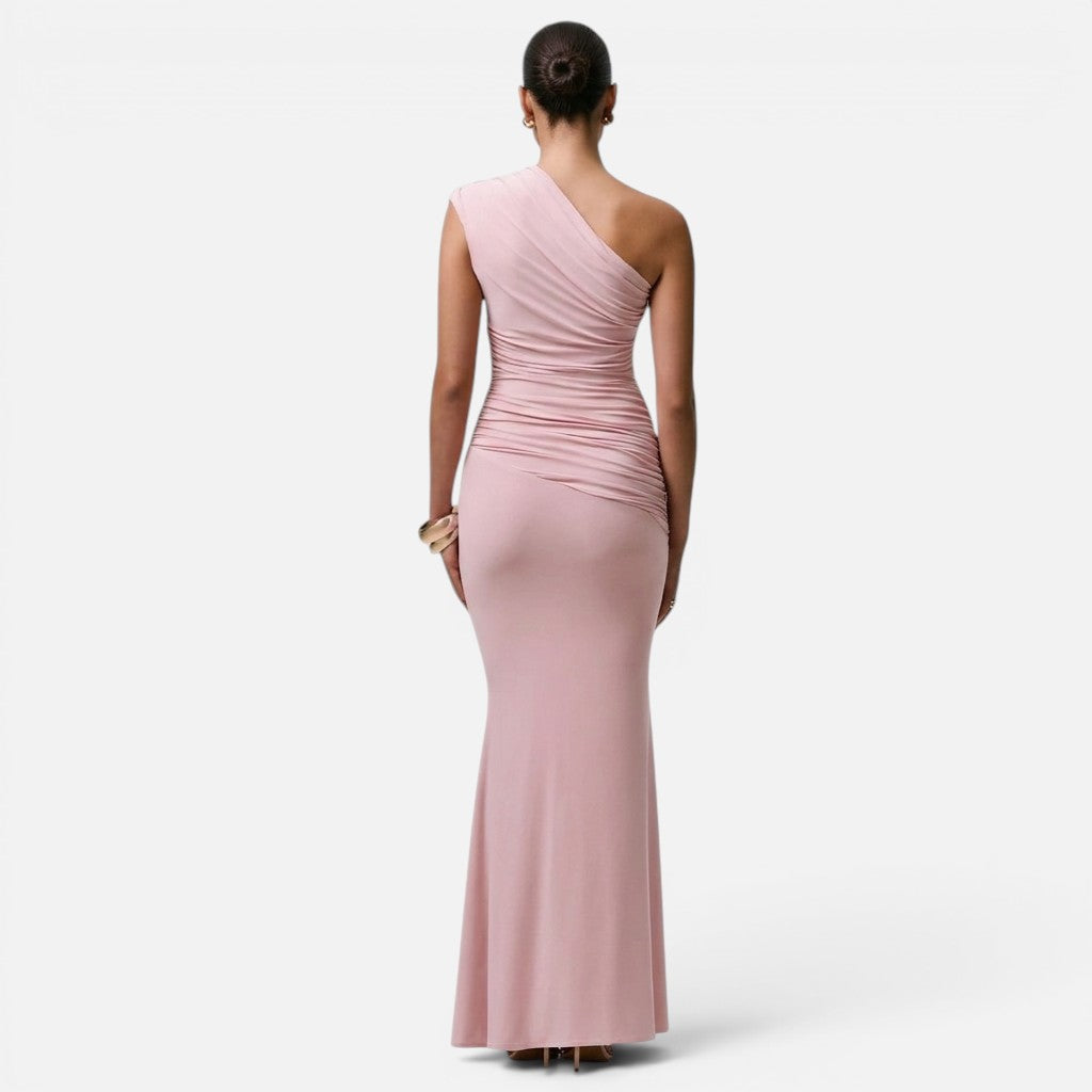 Monvaline | Women’s Draped Asymmetric Maxi Dress