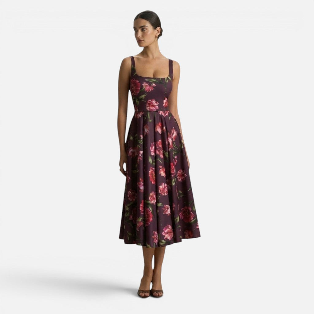 Monvaline | Women’s Strappy Volume-Hem Midi Dress