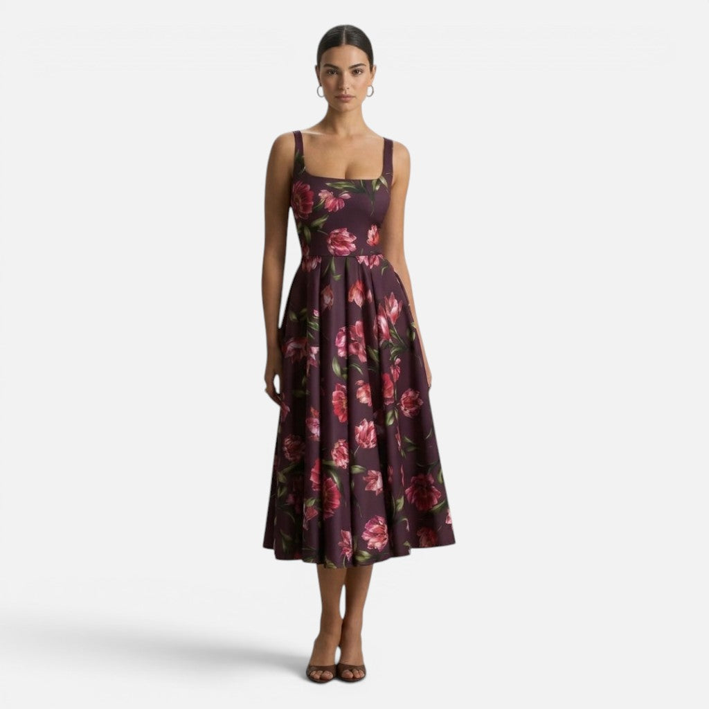 Monvaline | Women’s Strappy Volume-Hem Midi Dress