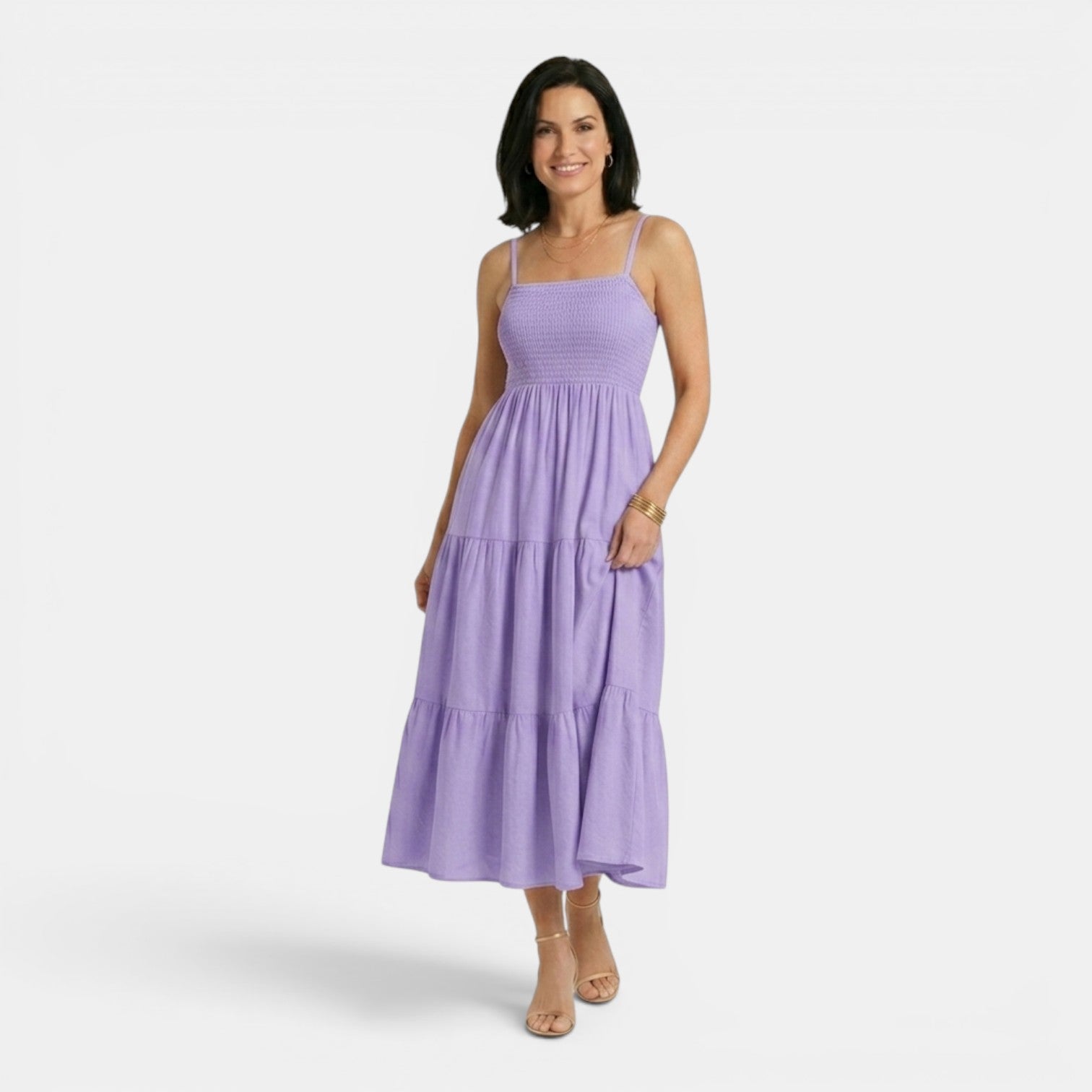 Monvaline | Women's Layered Chiffon Midi Dress Lightweight Summer Elegance