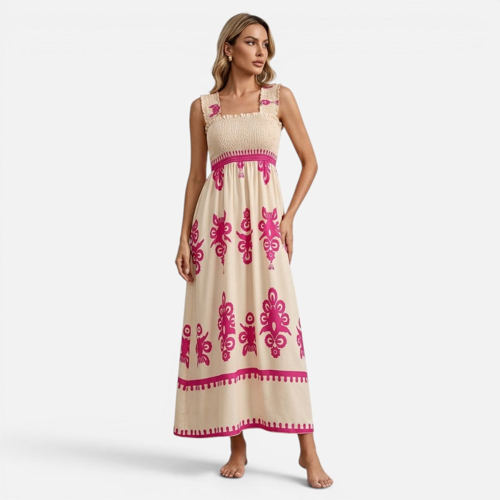 Monvaline | Women’s Cross-Front Printed Midi Dress
