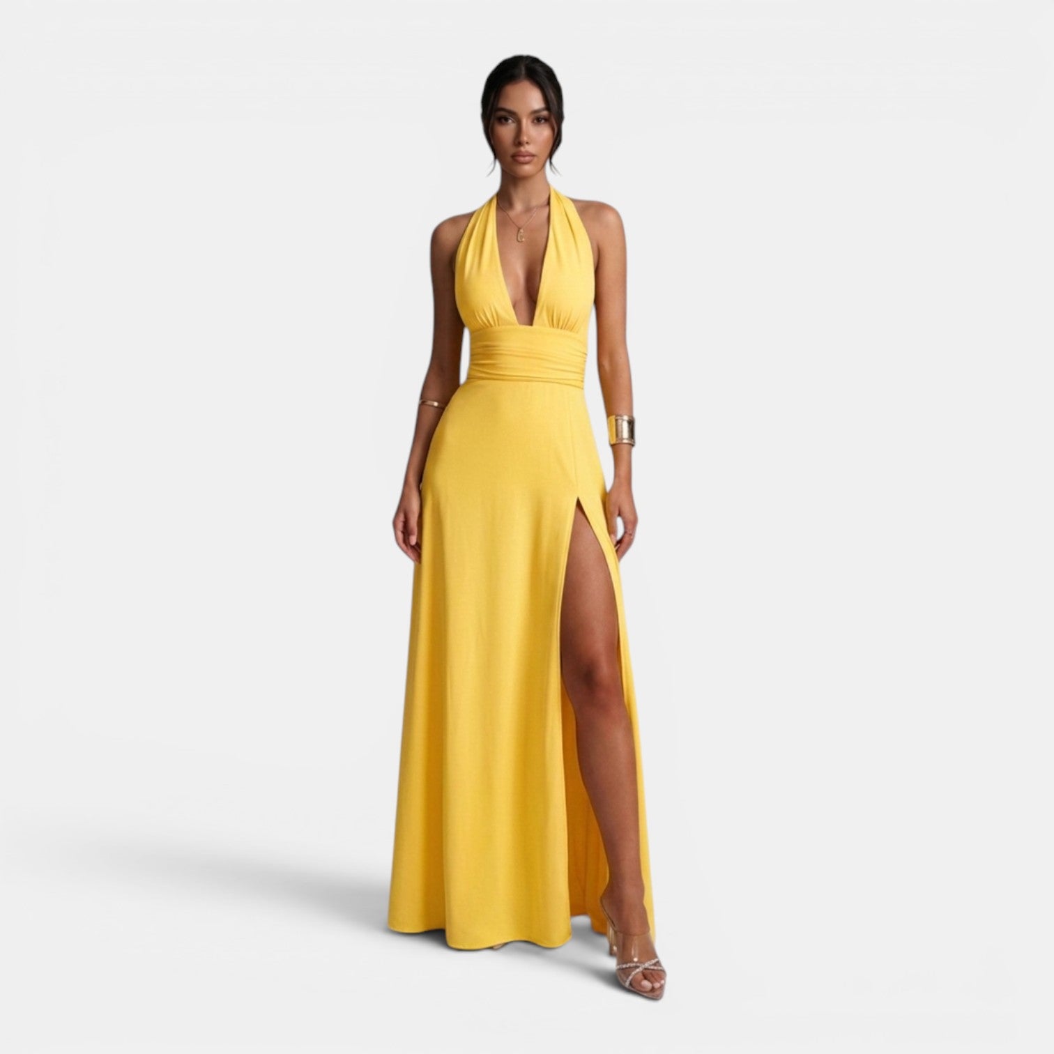 Monvaline | Women’s Halterneck Slit Maxi Dress
