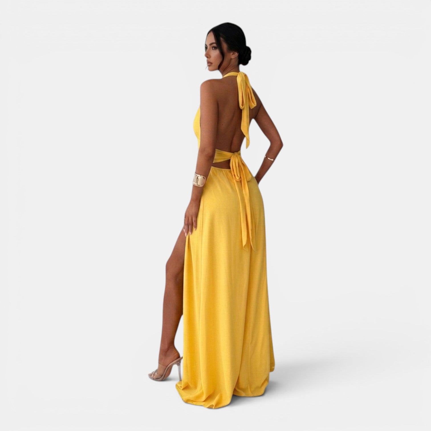 Monvaline | Women’s Halterneck Slit Maxi Dress