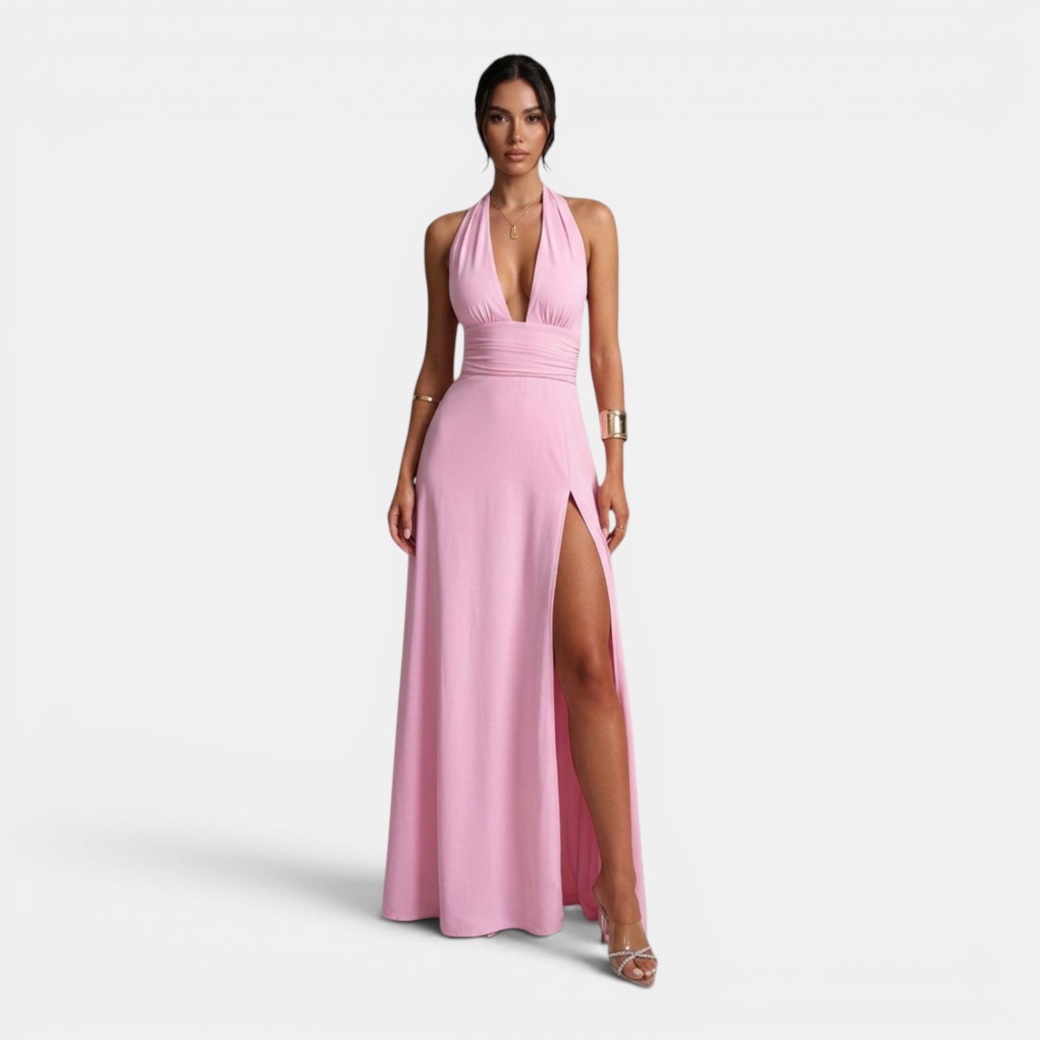 Monvaline | Women’s Halterneck Slit Maxi Dress