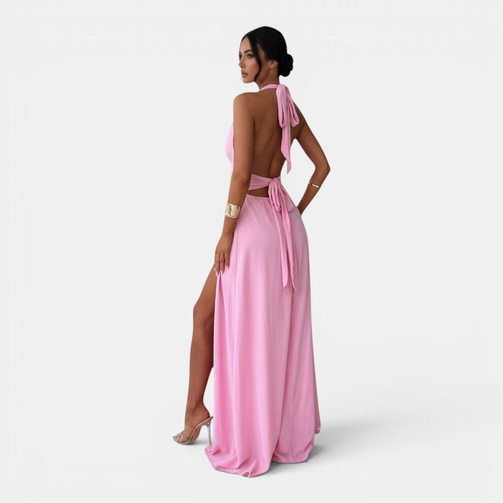 Monvaline | Women’s Halterneck Slit Maxi Dress