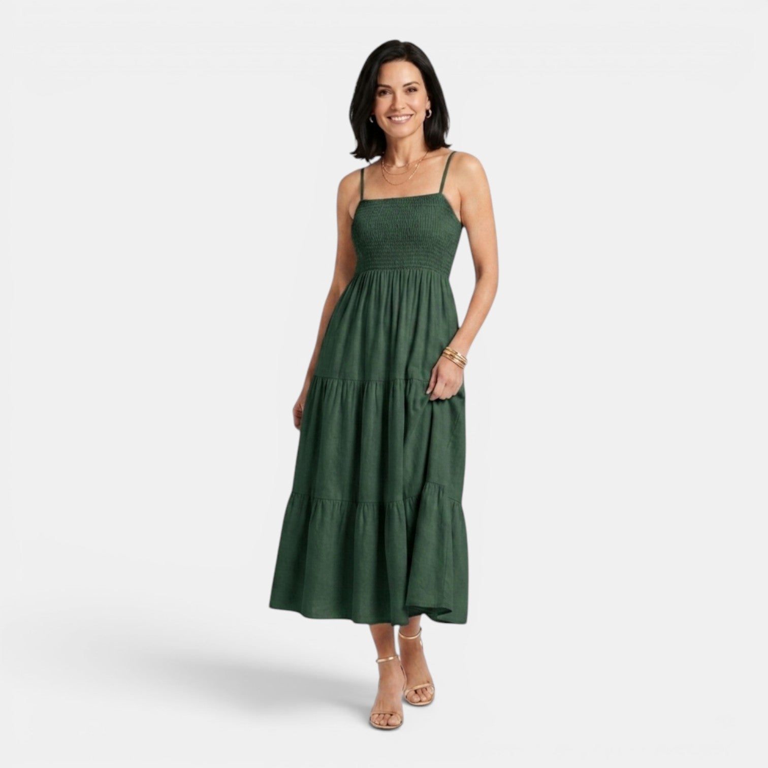 Monvaline | Women's Layered Chiffon Midi Dress Lightweight Summer Elegance