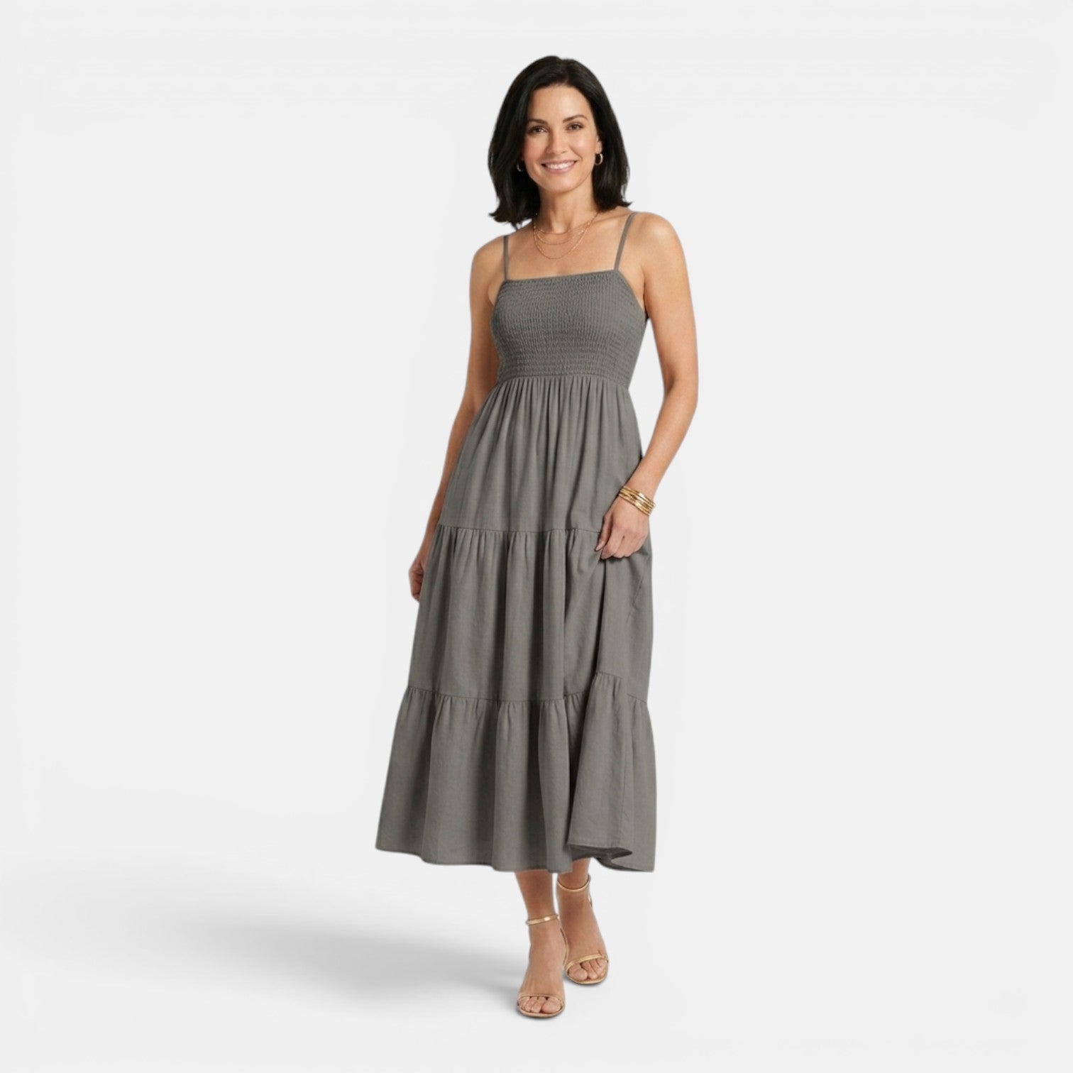 Monvaline | Women's Layered Chiffon Midi Dress Lightweight Summer Elegance