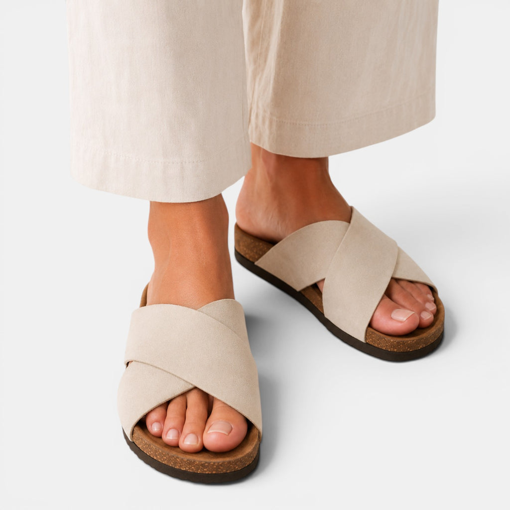 Monvaline | Women's Comfortable Suede Roman Sandals with Cross Straps