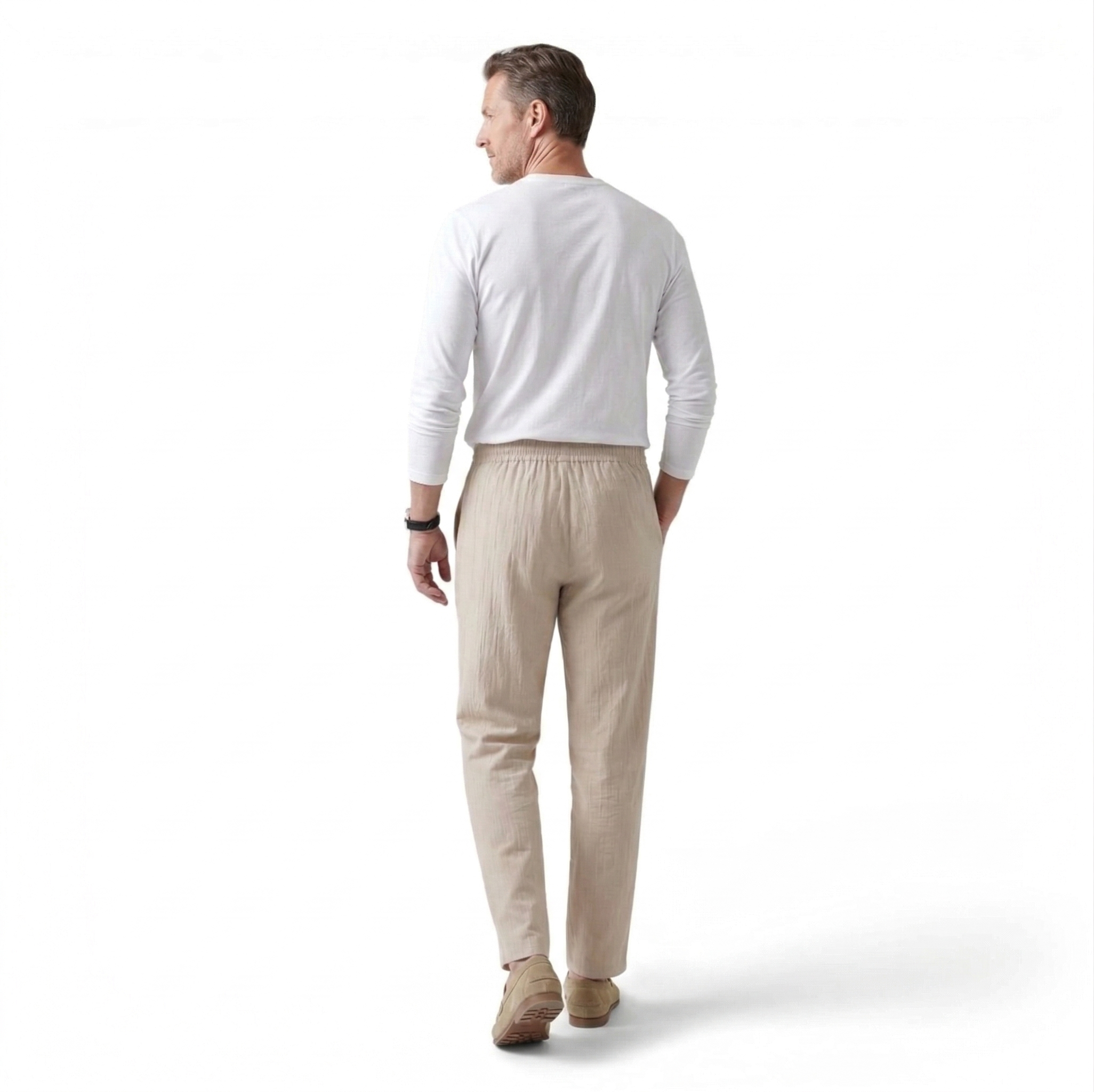 Monvaline | Men’s Linen Pants Breathable Comfort Relaxed Fit Summer Trousers
