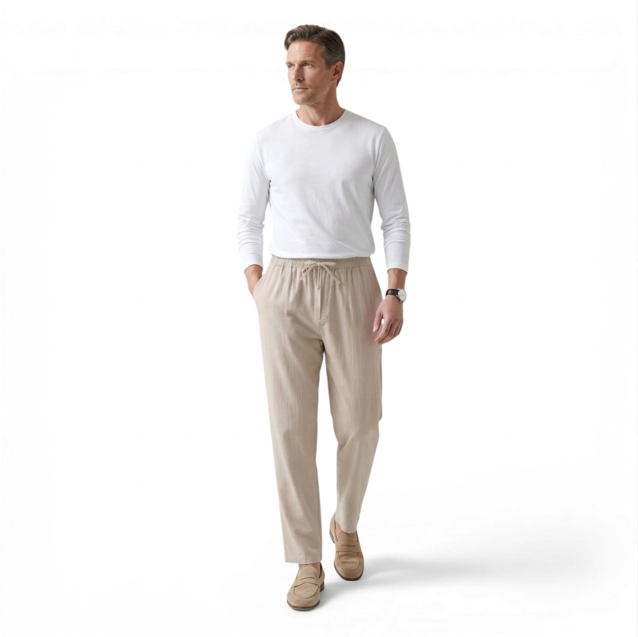 Monvaline | Men’s Linen Pants Breathable Comfort Relaxed Fit Summer Trousers