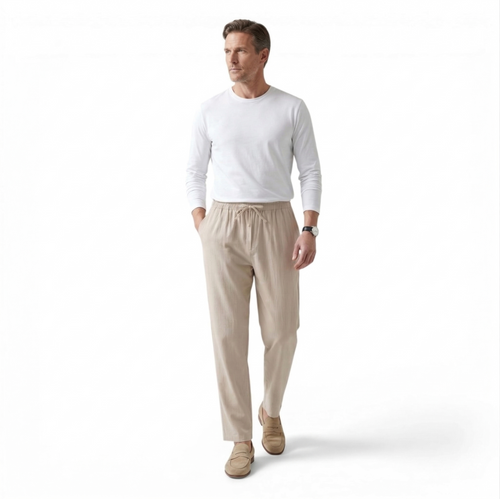Monvaline | Men’s Linen Pants Breathable Comfort Relaxed Fit Summer Trousers